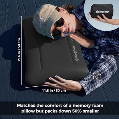 KingCamp Large Camping Pillow, Hybrid Inflatable Pillow with Soft Washable Foam Cover, Quiet Camp Pillow for Side Sleepers, Car Camping, Travel & Backpacking - color: Dark Grey