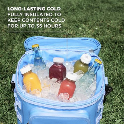 Coleman Pro 24-Can Premium Soft Cooler Lunchbox, Fully Insulated Lid & Body Stays Cold up to 35 Hours, Great for Camping, Tailgating, Parties, Sports, Concerts, Lunches & More - color: Blue Sky, style: 24-Can