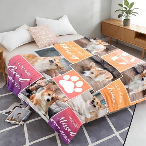 Custom Dog Blanket with Photos, Pet Loss Sympathy Gift for Dogs Lovers, Personalized Dogs Memorial Blanket with Pictures & Name, Customized Dog/Cat Passing Away Bereavement Remembrance Gifts - color: Design9