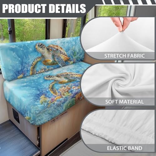 Sea Turtle Print Rv Dinette Cushion Covers Stretch Camper Cushion Covers Rv Seat Covers Stretchable Booth Seat Furniture Protector Portable Rv Sofa Cushions Replacement - color: Sea Turtle Pattern