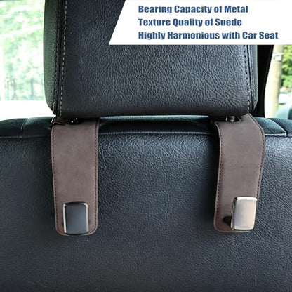 Amooca Car Seat Back Hook Universal Auto Storage Hanger Suede with Metal Car Seat Organizer for Handbag Purse Coat Umbrellas Grocery Bags 2 Pack Brown - color: Brown