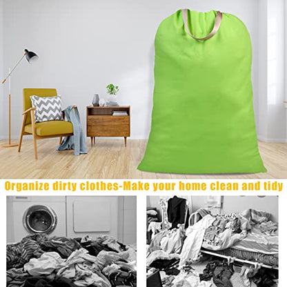Cotton Canvas Laundry Bag with Handles & Drawstring Straps, Heavy Duty Extra Large Laundry Bags for Laundromat and Household, 25.5x34 Inch, Green - color: Green