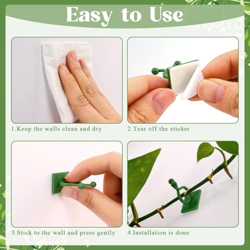 100 Pcs Plant Climbing Wall Fixture Clips, Green Plant Fixer with Self-Adhesive Hook, Fixing Clip Vines Holder for Indoor Outdoor Plants Support Cable Wire (Medium)