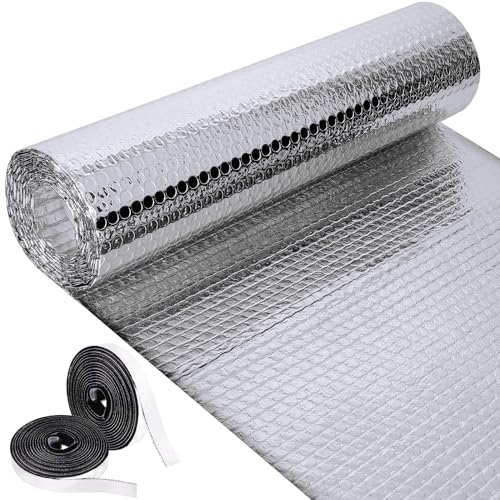 Frienda Rv Window Reflective Insulation Roll 59inch*8.3ft Double Aluminum Foil Heat Bubble Thermal Window Shade Door Cover Blackout for Garage Roof Travel Camper Skylight Shield - size: 59inch*8.3ft