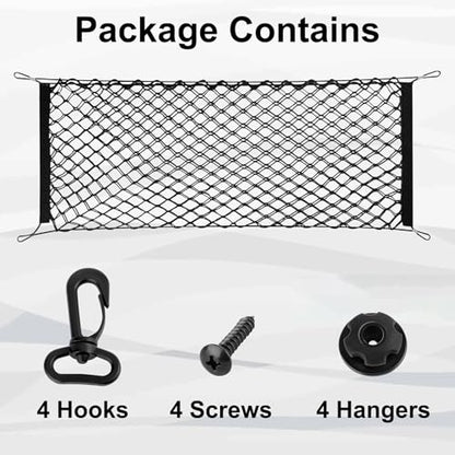 Cargo Net, Premium Dual-Layer Nylon Cargo Net for SUV, Automotive Exterior Accessories, Adjustable Elastic Trunk Net with Hook, Car Accessories for SUV, Truck, Pickup(51.2x17.7 Inch) - size: 51.2x17.7 Inch