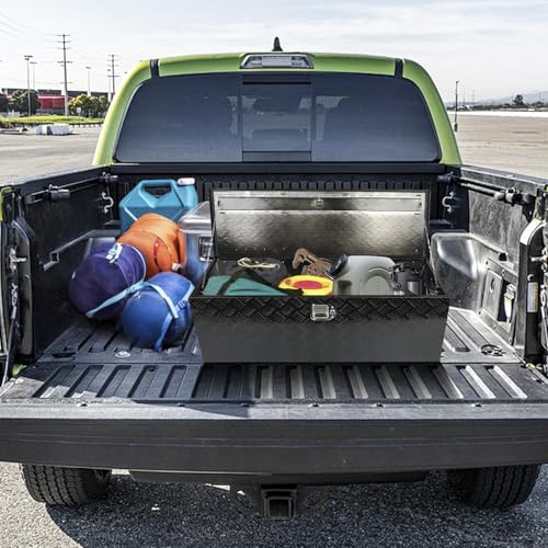 Black 44 Inch Truck Chest Tool box Heavy Duty Aluminum Stripes Plated Pick Up Truck Bed Box Waterproof RV Trailer Toolbox Storage with Side Handle and Lock Keys –44"x15"x15" - color: Black, size: 44"x15"x15"