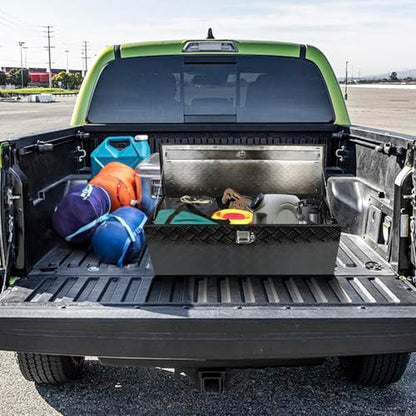 Black 44 Inch Truck Chest Tool box Heavy Duty Aluminum Stripes Plated Pick Up Truck Bed Box Waterproof RV Trailer Toolbox Storage with Side Handle and Lock Keys –44"x15"x15" - color: Black, size: 44"x15"x15"