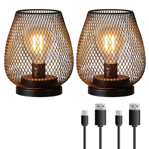 NEEDOMO 2 Pack Rechargeable Lamp Outdoor Table Lantern, Cordless Table Lantern with Timer Mode, Vintage Decorative Lights Cordless Lamp Indoor Outdoor Patio Bedroom Living Room with LED Bulb - style: Bronze/ Rechargeable