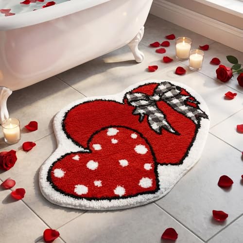 Drydiet Heart Bathroom Heart Rug Cute Summer Door Bow Mat Bath Mat Love Shape Shower Bathroom Decoration Rug Non Slip Washable - style: Bow Heart