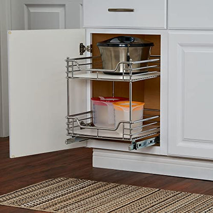 Household Essentials Glidez Chrome-Plated Steel Pull-Out/Slide-Out Storage Organizer with Plastic Liners for Under Cabinet Use - 2-Tier Design - Fits Standard Size Cabinet or Shelf, Chrome - size: 14.5" - Standard, style: 2-Tier
