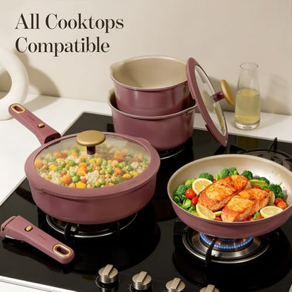 CAROTE 18Pcs Pots and Pans Set, Nonstick Cookware Set Detachable Handle, kitchen Pan Set, Induction kitchen cookware Non Stick, RV Cookware Set, Oven Safe, Red - color: Red