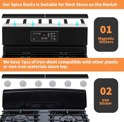 30 Inch Silicone Magnetic Stove Top Shelf, Kitchen Shelf Over Stove Spice Rack Apartment Must Haves Kitchen Gadgets for Above Stovetop Seasoning Organization and Storage with 2 Functional Prtitions - color: Black