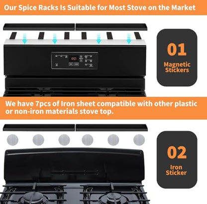 30 Inch Silicone Magnetic Stove Top Shelf, Kitchen Shelf Over Stove Spice Rack Apartment Must Haves Kitchen Gadgets for Above Stovetop Seasoning Organization and Storage with 2 Functional Prtitions - color: Black