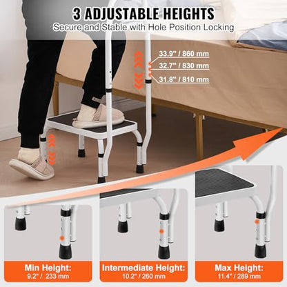 VEVOR Step Stool 1-Step 330lbs Capacity, 3 Adjustable Height with Handle Steel Step Ladder, Portable Toddler Step Stools for Adults, Non-Slip Sturdy Step Ladders for Office, RVs, Pets - size: 1-Step with Handle