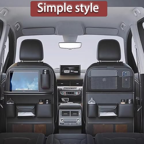 Car Backseat Tray Table with Organizer, Foldable Car Seat Back Organizer with Desk, Nappa Leather, Holds 27 lbs, Laptop Table for Kids Eating, Travel & Office, Waterproof Kick Mats - color: Ycpasta