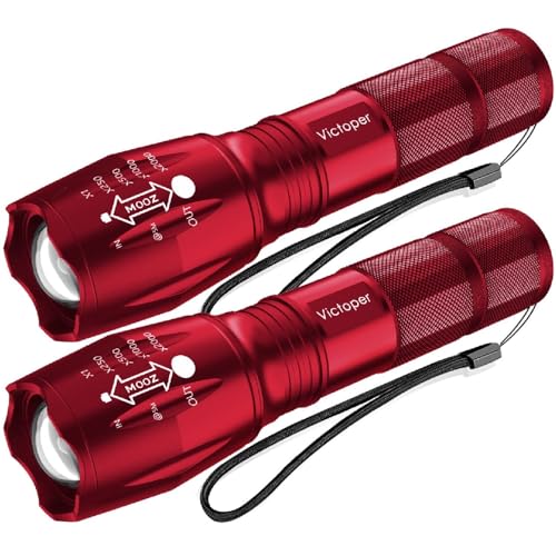 Victoper LED Flashlight 2 Pack Red, Bright Tactical Torch High Lumens 5 Modes, Waterproof Zoomable Flash Light for Outdoor, Birthday Gifts for Men, Dorm Room Hiking Camping Essentials Gear for Guys - color: Red, size: 2 PACK