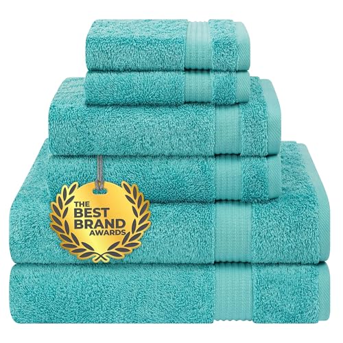 Cotton Paradise 100% Cotton Turkish Towel Set, Soft Absorbent Quick Dry, 6 Piece Towel Set, Turquoise - color: Turquoise