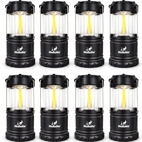 MalloMe LED Camping Lantern, Battery Powered Lanterns for Power Outages, Portable Hanging Collapsible Camping Lights for Outdoor, Home, Emergency, Hurricane Lamp Survival Outage Light 3 x AA Operated - size: 8 Pack, style: Medium (350 Lumens)