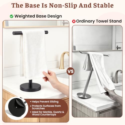 T-Shape Bath Hand Towel Holder Stand, Stainless Steel Free Standing Hand Towel Rack, for Bathroom Kitchen & Countertop, Matte Black - color: Black-1 Pack