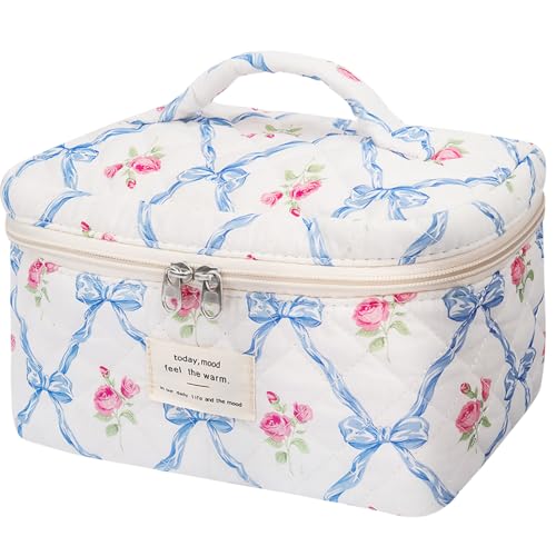 Gosect Large Makeup Bag, Cute Cosmetic Bag for Women Girls, Floral Coquette Aesthetic Toiletry Bag, Travel Make Up Organizer Bag (Blue Butterfly) - color: 033Blue Butterfly