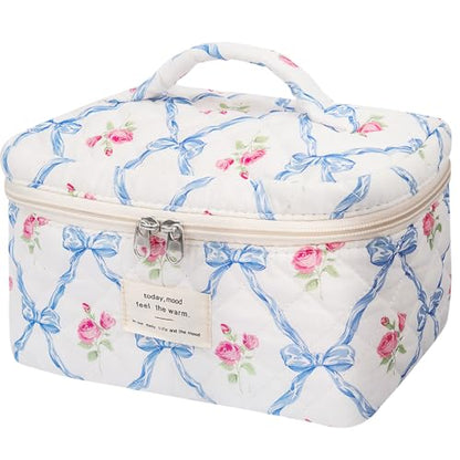 Gosect Large Makeup Bag, Cute Cosmetic Bag for Women Girls, Floral Coquette Aesthetic Toiletry Bag, Travel Make Up Organizer Bag (Blue Butterfly) - color: 033Blue Butterfly