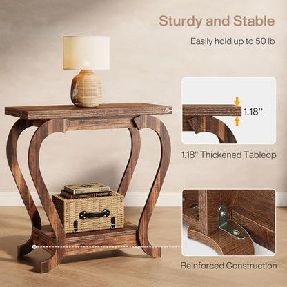 Tribesigns Narrow End Table with Storage, 2-Tier Wooden Side Table for Small Spaces, Slim Nightstand Bedside Table for Living Room & Bedroom, Rustic Brown, 23.6 Inch (1, Rustic Brown) - color: Rustic Brown