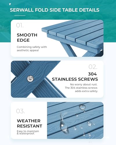 SERWALL Folding Outdoor Side Table Set of 4, Small Adirondack Side Table, Navy - color: Navy, size: Foldable 4-pack