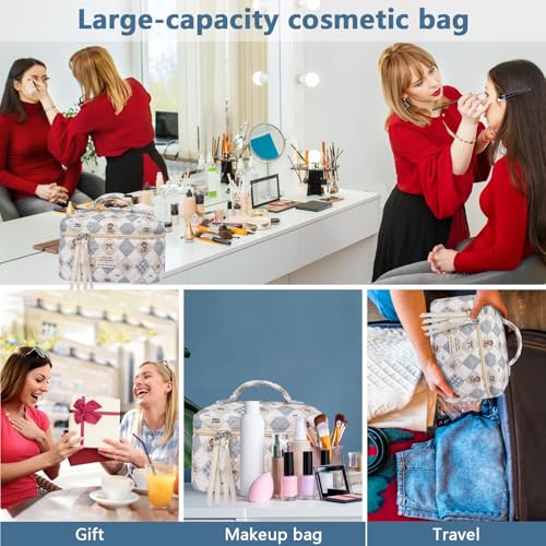 Gosect Large Makeup Bag, Cute Cosmetic Bag for Women Girls, Floral Coquette Aesthetic Toiletry Bag, Travel Make Up Organizer Bag (Check Bear) - color: 019Bear