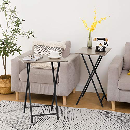 HOOBRO Folding TV Tray Tables, Set of 4 TV Trays with Storage Rack, Industrial Side Table for Eating at Couch, Foldable Snack Table for Small Space, Easy Assembly, Greige and Black BG50BZ01 - color: Greige + Black