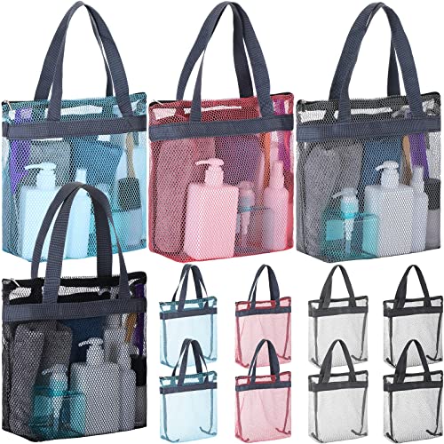 12 Pcs Mesh Shower Caddy Portable 12.2 x 10.24 In Large Gym Shower Bag Bulk with Zipper Quick Dry Shower Bag Hanging Toiletry and Bath Organizer for Swimming Camping Travel College Dorm Beach Sports - color: blue, grey, pink, black