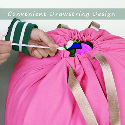 Cotton Canvas Laundry Bag with Handles & Drawstring Straps, Heavy Duty Extra Large Laundry Bags for Laundromat and Household, 25.5x34 Inch, Hot Pink - color: Hot Pink