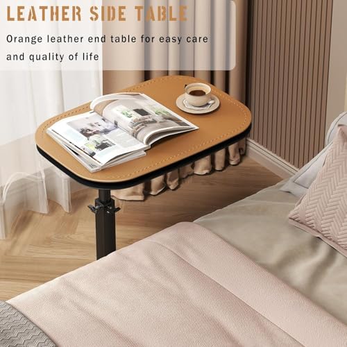 C Shaped Side Table,Adjustable Height C Shaped End Table,360°Swivel Couch Tables that Slide Under,Double Tabletop Under Couch Table for Living Room,Bedroom,Small Spaces
