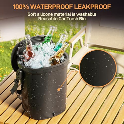 Waretary Trash Can for Car Garbage: Leakproof Silicone Car Waste Bin w/Lid for Drivers and Passengers; 2 Gallon Garbage Container for Vehicle, Sedan, SUV, Van, MPV & Truck (Black) - color: Black