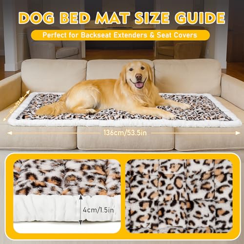 Backseat Dog Bed Mat for Car, Non-Slip Scratch-Resistant Dog Car Seat Cover, Soft Thick Pet Travel Cushion, Washable Back Seat Protector Blanket for Cars SUVs Trucks, 53 x 24 Inches - color: Brown Leopard Pattern