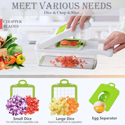 Pro-Series 20-in-1 Vegetable Chopper, Dewpeton Mandoline Slicer, Veggie Chopper, Food Chopper with Container, Vegetable Cutter Chopper & Spiralizer for Onion Salad (Home Essential Gadget & Kitchen) - color: White, size: 10 Blades