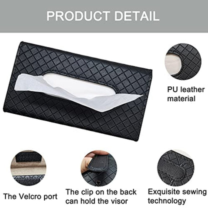 Car Sun Visor Tissue Holder, Car Napkin Holder, Premium PU Leather, Mask Holder for Sun Visor Vehicle, with Tissue Refill, Black - color: Single-black