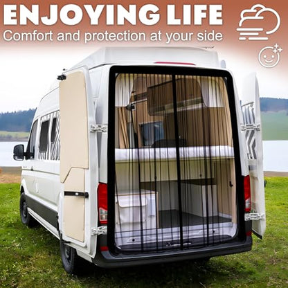 XCBYT Van Bug Screen for Rear Door | Magnetic Closure Window Screen for Camping | Van Life Essentials | Universal Fit for Standard Roof Mercedes Sprinter, Ford Transit & RAM ProMaster (65” H x 65” W) - size: Rear Door-Middle (65" H × 65" W)