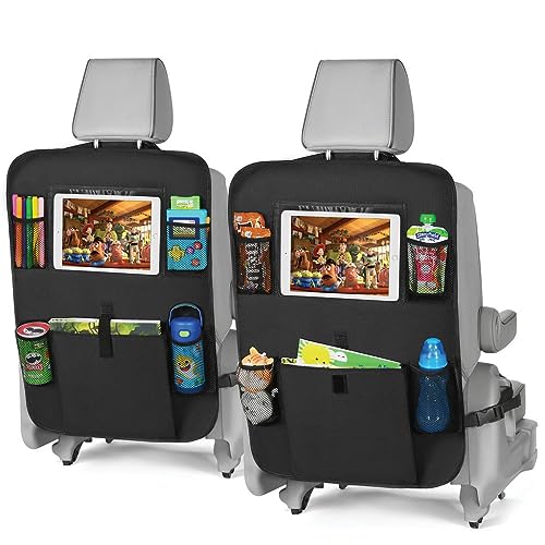 lebogner Back Seat Cover for Kids + 6 Pocket Storage Organizer, 2 Pack X-Large Kick Mats Backseat Protector with iPad Tablet Holder, Car Seat Back Protectors for Vehicles to Protect from Dirt & Mud - color: Black - 5 Pocket