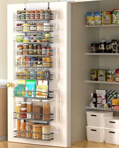 Moforoco 9-Tier Over The Door Pantry Organizer, Pantry Organization and Storage, Black Hanging Basket Wall Spice Rack Seasoning Shelves, Home & Kitchen Bedroom Bathroom House Essentials - color: Black, size: 9-Tier Standard