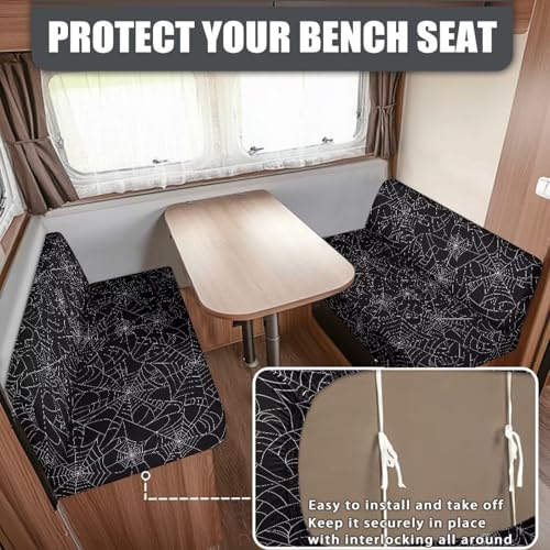 RV Dinette Cushion Covers Spider Web Stretchy Bench Seat Covers for Camper Couch, Booth Set, Sofa - Washable 2 Stretch Camper Cushion Slipcovers,Black - color: Black Spdier Web