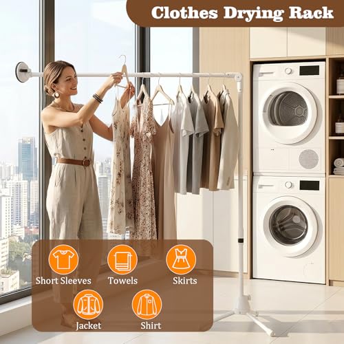 Suction Cup Clothes Drying Rack,Adjustable 59"-71" Inches,180° Swivel Collapsible Laundry Drying Rack,Portable Drying Rack for Jeans, Towels & Sheets