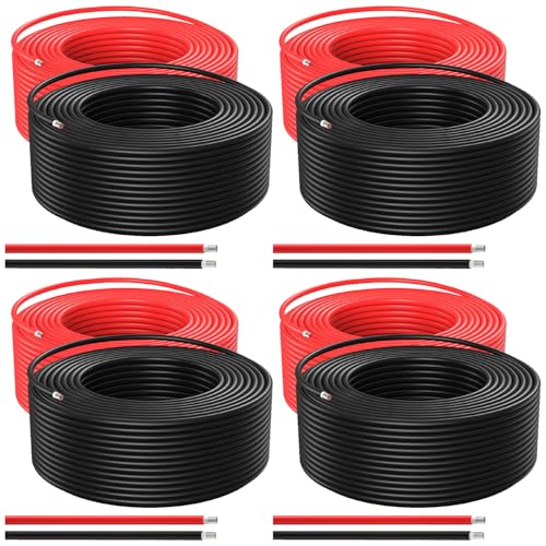 Bateria Power 4 Pairs Solar Panel Wire 50Ft Black and 50Ft Red Kit, Solar Extension Cable 10AWG (6mm²) Tinned Copper Wire for Outdoor Automotive RV Boat Marine Solar Panel (Black+Red) - color: Black+Red, size: 4 Pairs 50Ft 10AWG
