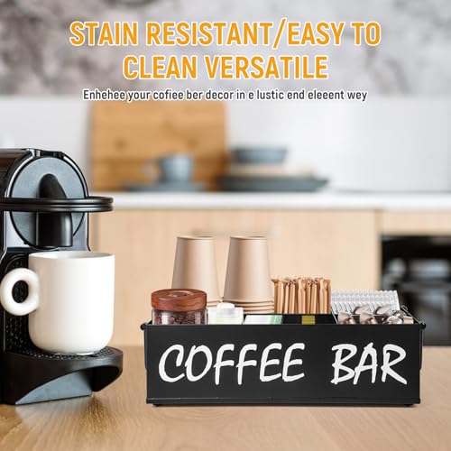 Coffee Station Organizer with Handles, Metal Coffee Bar Accessories Organizer for Countertop, Pod Holder Basket for Sugar Tea - Black Table Decor - style: Black -4 compartments