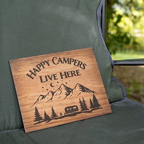 JennyGems Camper Gifts, Happy Campers Live Here Wooden Sign, Camping Decor, Camping Sign, Made in USA - color: Happy Campers Live Here