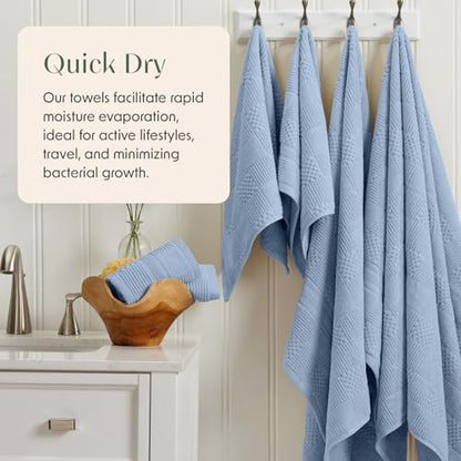Springtree Home 100% Cotton Bathroom Towel Set | 6 Piece Set - Blue Towels | Geometric Textured Design | Absorbent & Quick-Dry | Oeko-TEX® Standard 100 Cotton | Myla Collection - Blue Cashmere - color: Blue Cashmere, size: 6 Piece Set
