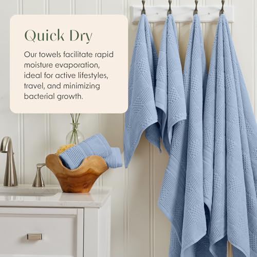 Springtree Home 100% Cotton Bath Towel Set of 4 | Blue Towels | Geometric Textured Design | Absorbent & Quick-Dry | 4 Bath Towels | Oeko-TEX® Standard 100 Cotton | Myla Collection - Blue Cashmere - color: Blue Cashmere, size: Bath Towel (4 Pack)