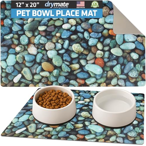 Drymate Pet Bowl Placemat, Dog & Cat Food Feeding Mats, 12x20, River Rock | Absorbent Fabric, Waterproof Backing, Slip-Resistant, Machine Washable, Contains Spills & Mess, Protects Floors, USA Made - color: River Rock, size: 20"L x 12"W