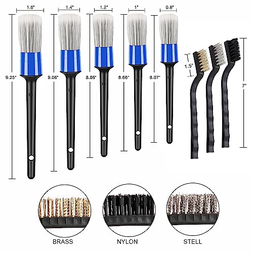 HMPLL 10pcs Car Detailing Kit, Premium Detailing Brush Set Includes 5 Soft Car Detailing Brushes, 3 Wire Brush, 2 Air Vent Brush for Cleaning Car Interior and Exterior Detailing, Blue - color: Blue and White