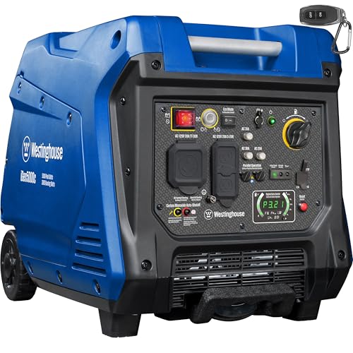 Westinghouse 5000 Peak Watt Super Quiet Portable Inverter Generator, Remote Electric Start with Auto Choke, RV Ready 30A Outlet, Gas Powered, CO Sensor, Parallel Capable - style: 5000 Watts - Gas Only - Remote Start