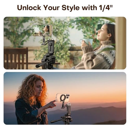 OMOTON TP02 360°Rotating for MagSafe Tripod, New Upgrade with 1/4" Screw Arca, Adjustable Magnetic Phone Tripod for iPhone 17/16/15 Pro Max Air, Foldable Selfie Stick Fits Vlog, Gym, Black Pro - color: 7-Black Pro